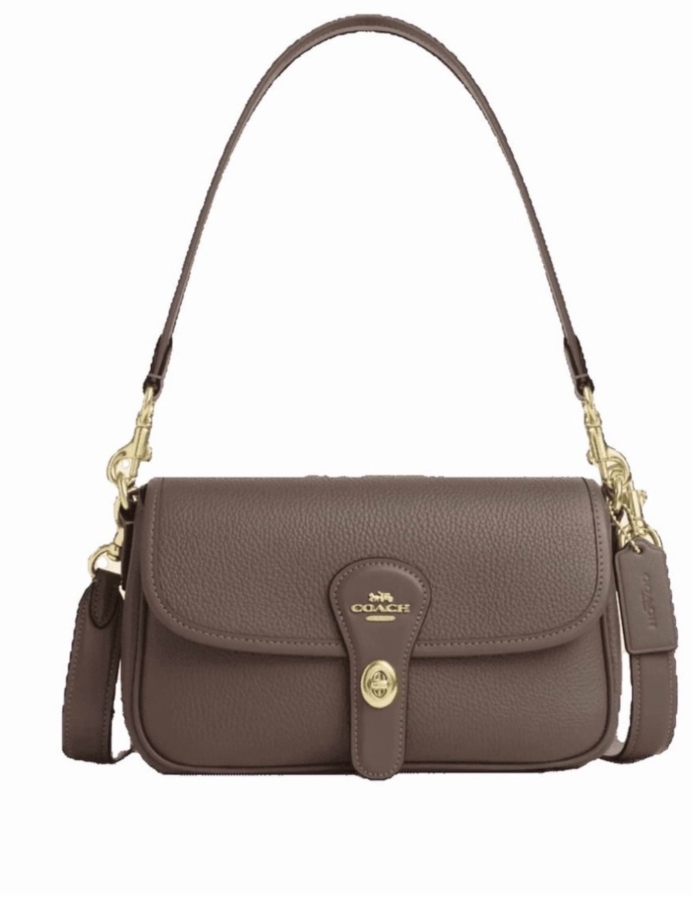 NWT Coach Pebbled Leather Shoulder Bag in Dark Stone with Gold Hardware